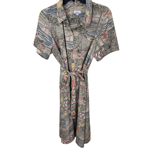 Denim & Co Size 2X Sailboats Beach Print Short Sleeve Button-Down Midi Dress - Picture 5 of 7